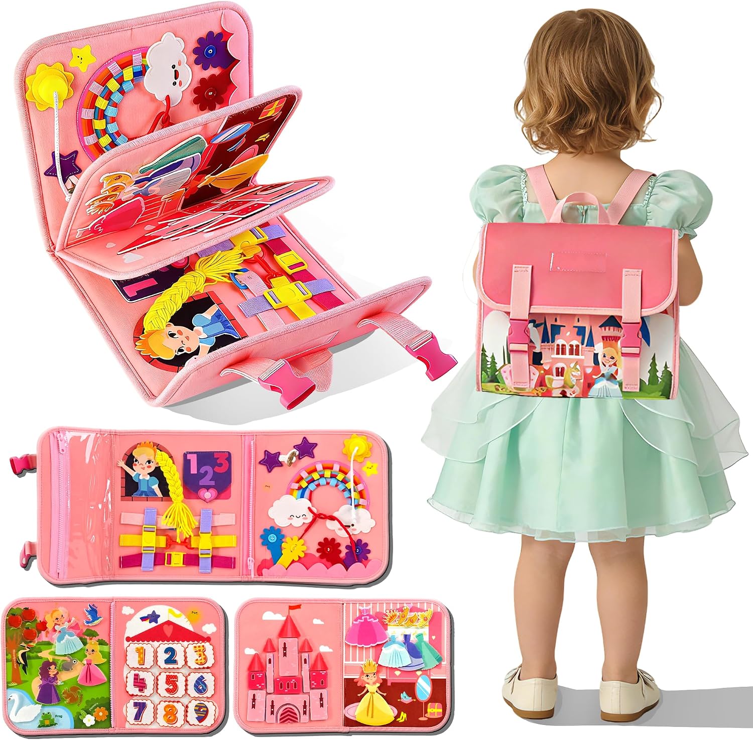 Kids Quiet Toys - กระเป๋าเป้กิจกรรมปราสาทเจ้าหญิงแสนสนุก｜เด็กๆ เรียนรู้ทักษะการเคลื่อนไหวผ่านการเล่น ของเล่นเสริมพัฒนาการแบบพกพา เงียบสงบ เหมาะสำหรับการเดินทาง