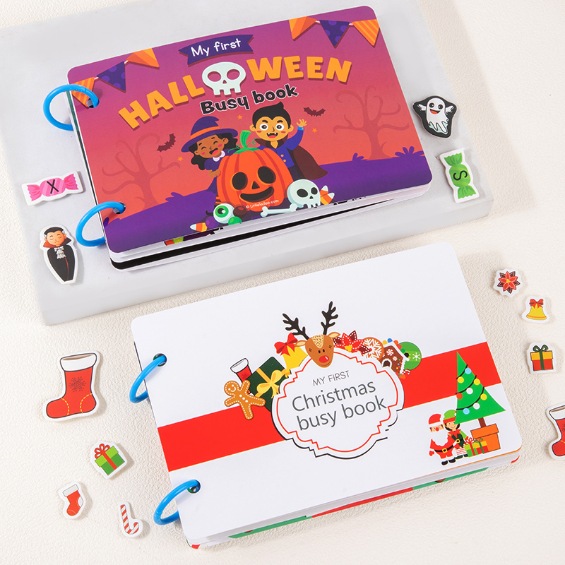 Kids Quiet Toys - หนังสือกิจกรรมเด็กมอนเตสซอรี่ ของขวัญวันฮาโลวีน ของเล่นคริสต์มาส หนังสือเงียบเล่มแรกของฉัน ของเล่นเสริมพัฒนาการเด็กเล็ก ของเล่นเด็ก