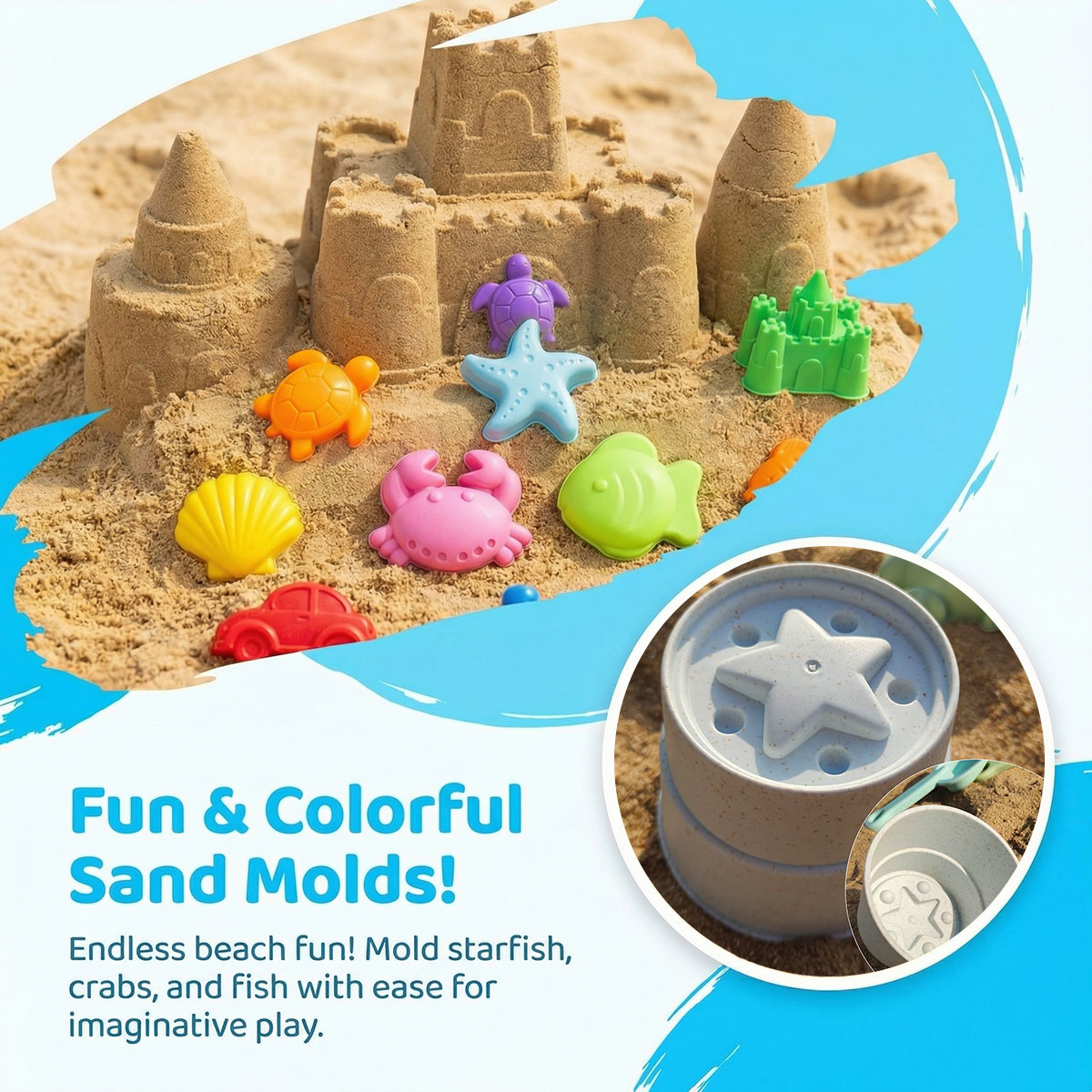 Kinetic Sand Mold - ชุดแม่พิมพ์ชายหาดสร้างสรรค์ขนาดเล็ก ของเล่นทรายสำหรับเด็ก เล่นน้ำกลางแจ้ง ฤดูร้อน เกมเสริมพัฒนาการสำหรับเด็ก อุปกรณ์เสริม