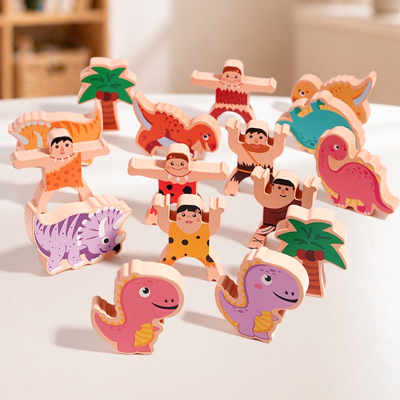 Wooden Blocks Stacking - บล็อกไม้ทรงไดโนเสาร์แบบดั้งเดิม, ของเล่นเสริมพัฒนาการ, เกมปริศนาสำหรับเด็กเล็ก เหมาะสำหรับเด็กชายและเด็กหญิง