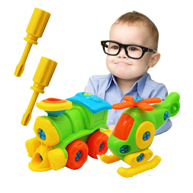 Kids Toys Helicopter - ปริศนาบล็อกพลาสติกใส่รถไฟรูปเฮลิคอปเตอร์สกรู Disassembly บล็อกเด็กของเล่นเพื่อการศึกษา Scale รุ่น