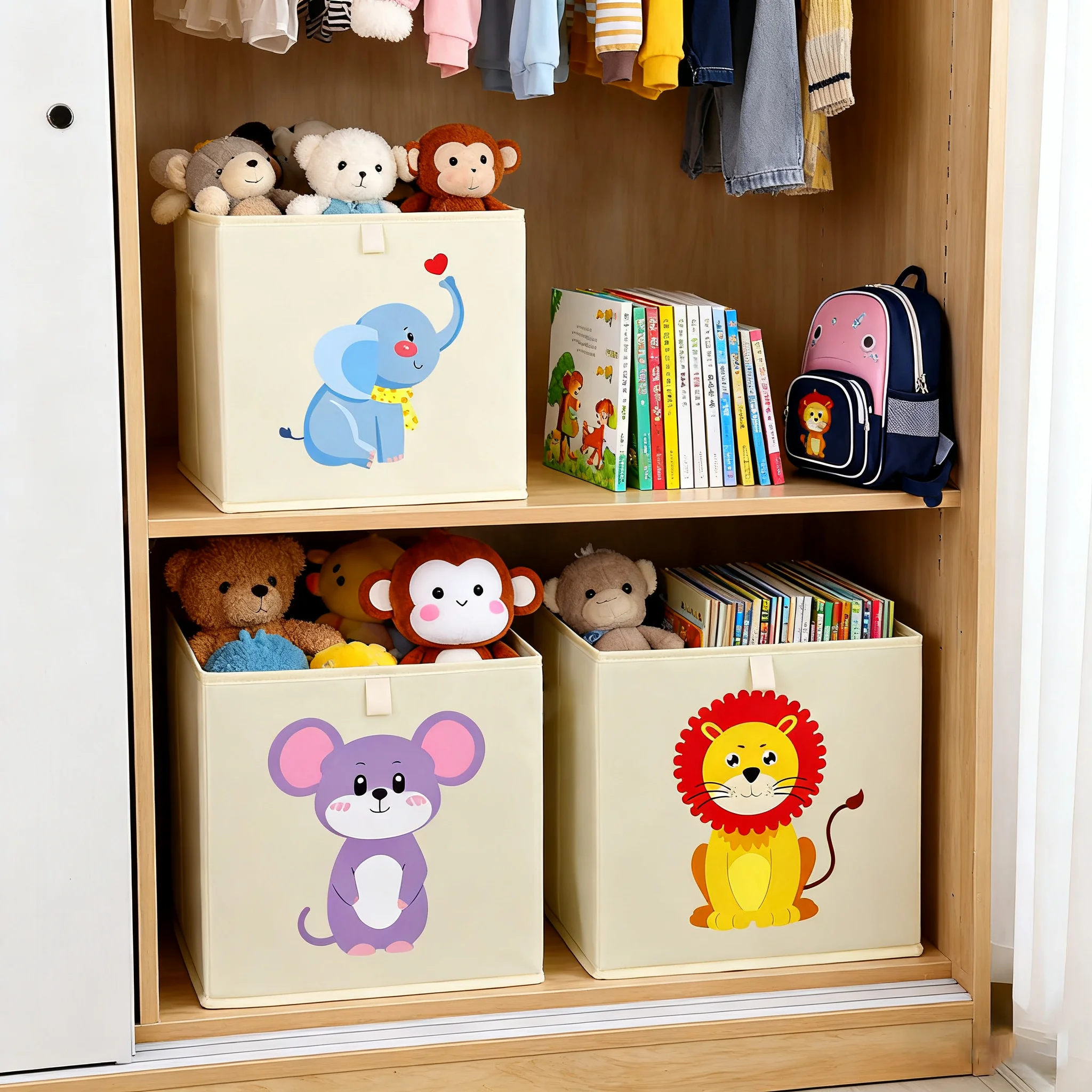 Kids Toys Basket - ตะกร้าเก็บของเล่นลายการ์ตูนน่ารักสำหรับเด็ก กล่องจัดระเบียบของเล่นสำหรับห้องเด็ก ห้องนอน ห้องเล่น ห้องนั่งเล่น สำหรับเก็บเสื้อผ้า