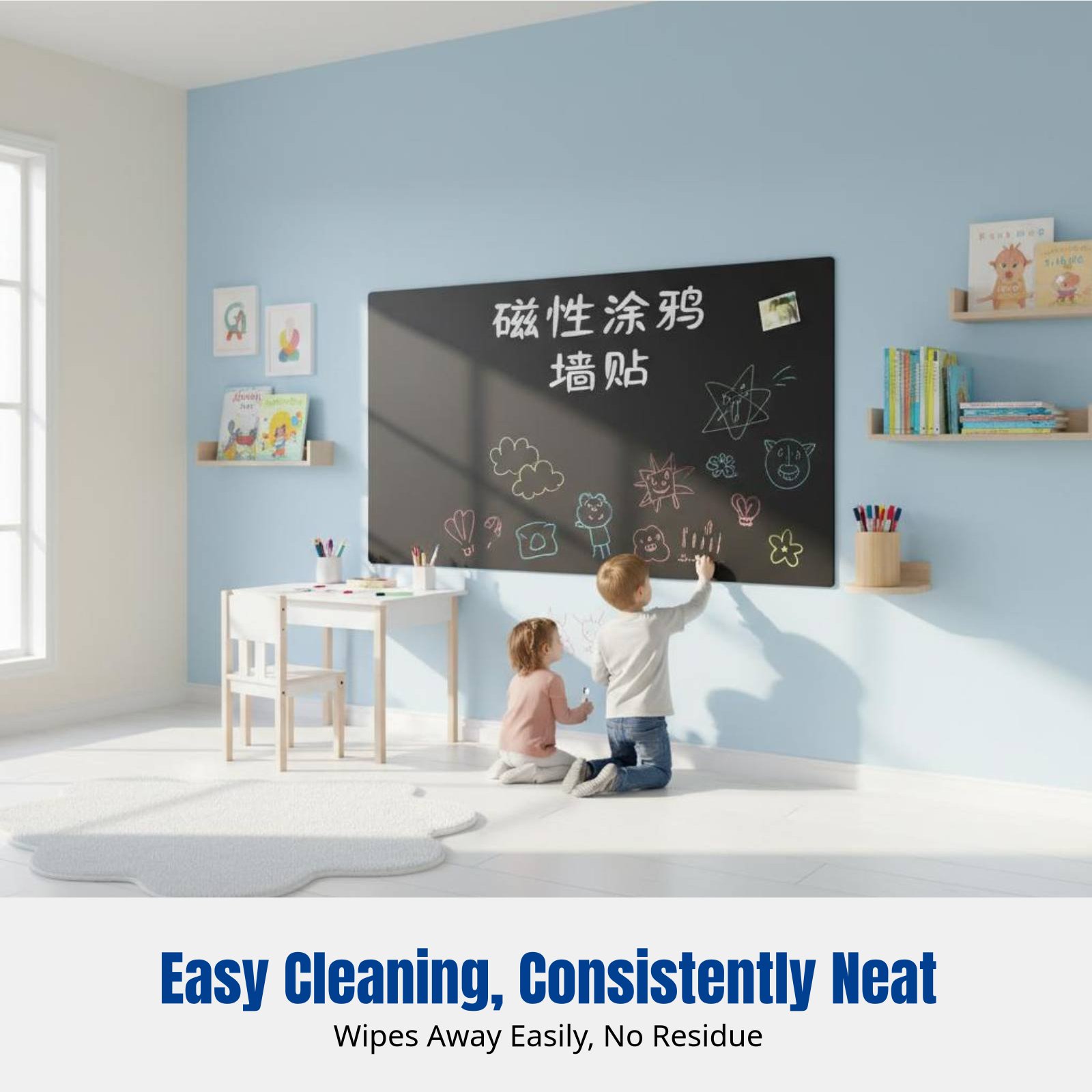 Magnetic Drawing Board - สติกเกอร์ติดผนังไวท์บอร์ดสำหรับเด็ก, กระดานดำแม่เหล็กแบบถอดได้, กระดานวาดเขียนและเขียนได้สำหรับการเรียนรู้ที่บ้าน