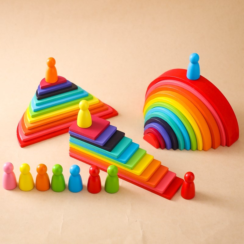 Montessori ไม้ Mainan Balok S  - Wooden Blocks Stacking บทวิจารณ์และราคา
