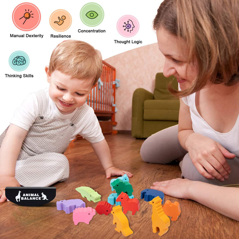 เด็กใหม่ Montessori สัตว์ไม้ B - Wooden Blocks Stacking บทวิจารณ์และราคา